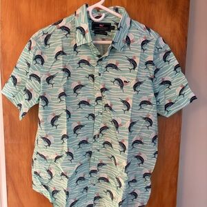 Vineyard Vines Slim Fit Whale Shirt Sailfish Short Sleeve Button Down Size XL